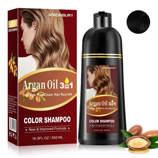 Fvquhvo Black Hair Shampoo for Gray Hair Coverage Instant Argan Oil Black Hair Dye Shampoo 3 in 1 Long Lasting Black Hair Dye Shampoo Hair Dye Easy to Use Semi-Permanent Hair Color Shampoo(Black)