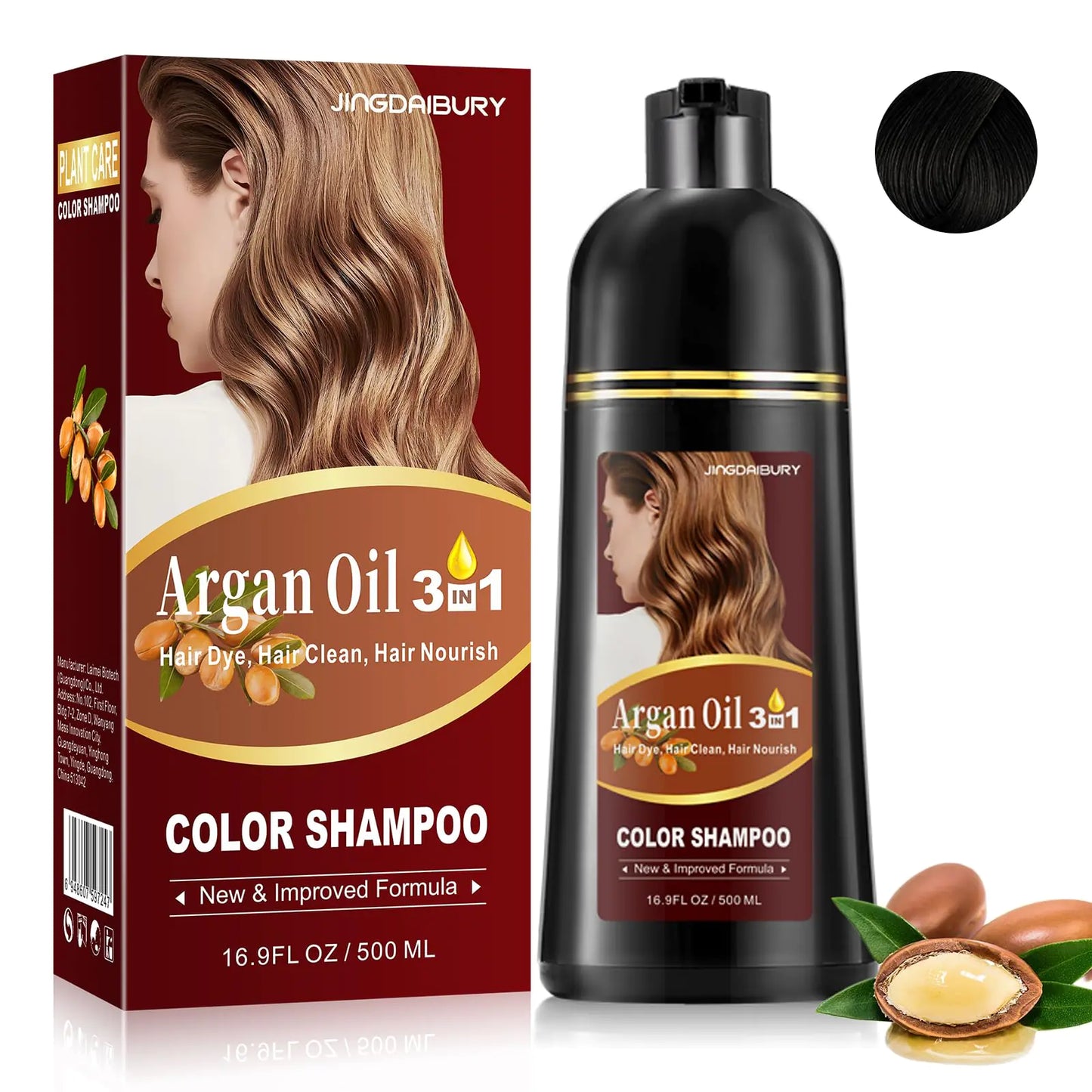 Fvquhvo Black Hair Shampoo for Gray Hair Coverage Instant Argan Oil Black Hair Dye Shampoo 3 in 1 Long Lasting Black Hair Dye Shampoo Hair Dye Easy to Use Semi-Permanent Hair Color Shampoo(Black)